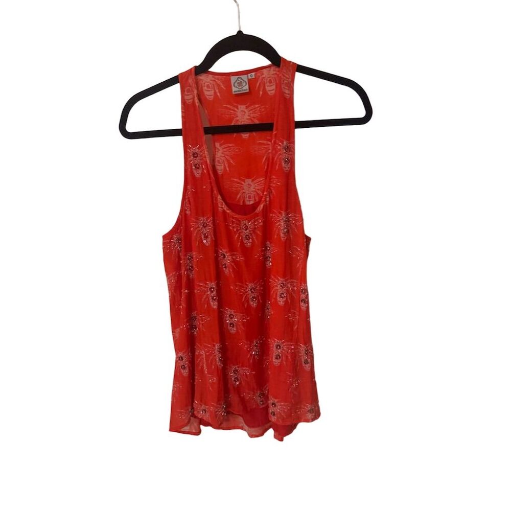 Sheridan French Women's Red Bee Print Tank Top Size 0 Sleeveless Scoop Neck